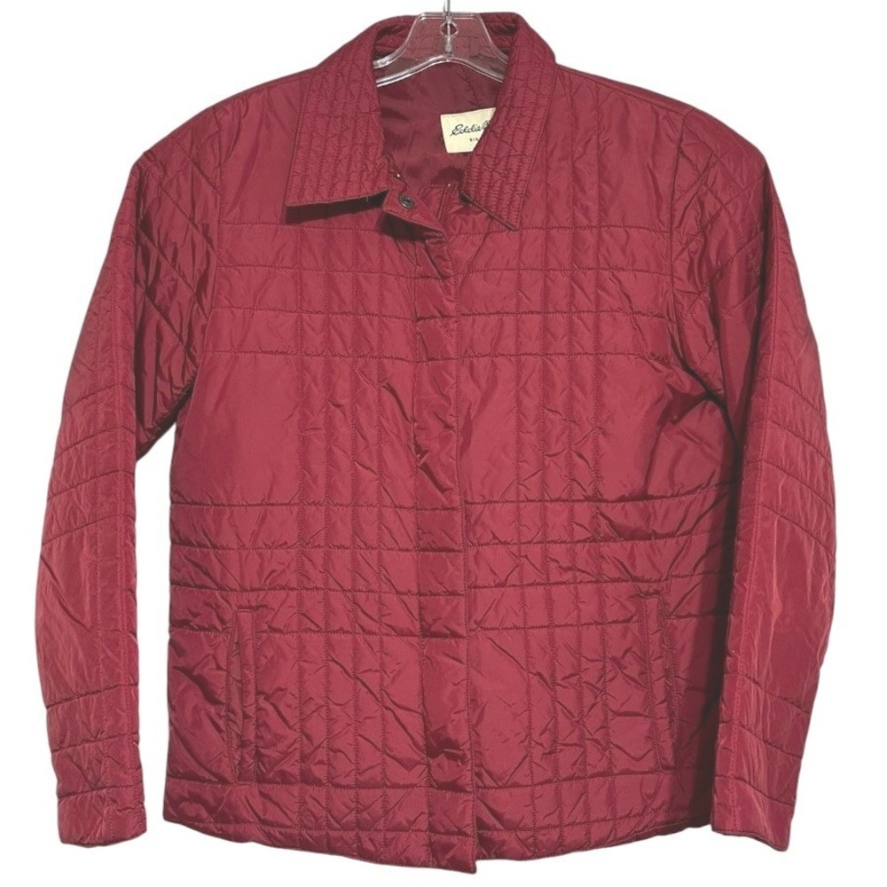 Eddie Bauer‎ Quilted Jacket Women Red Zip Snap Front Lightweight Gorpcore L